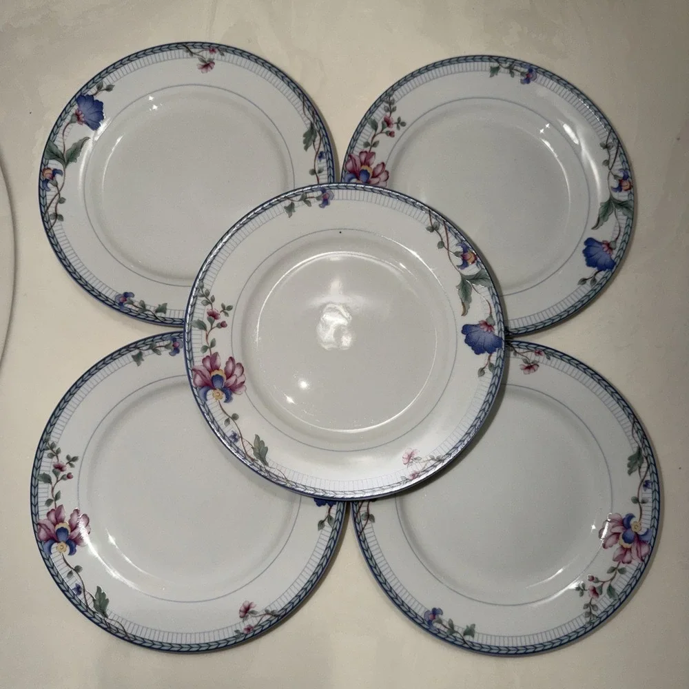 Set of 5 Oneida Porcelain Select Collection BLUE LATTICE 6
